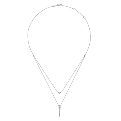 14K White Gold Layered Pavé Diamond Bar and Spike Pendant Necklace