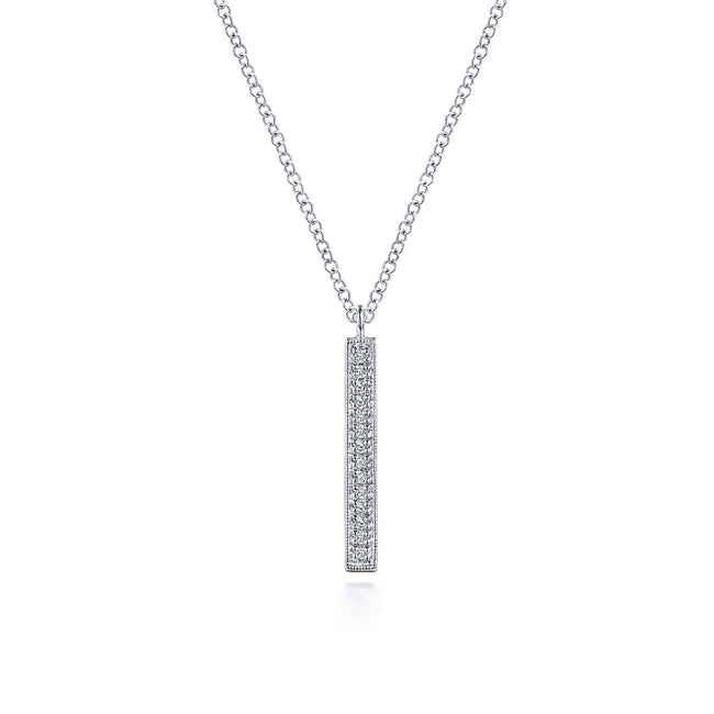 14K White Gold Diamond Bar Pendant Necklace