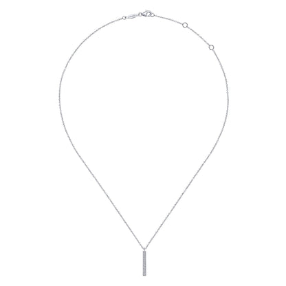 14K White Gold Diamond Bar Pendant Necklace