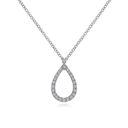 14K White Gold Teardrop Diamond Pendant Necklace
