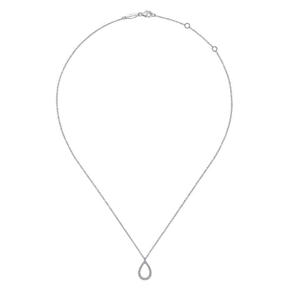 14K White Gold Teardrop Diamond Pendant Necklace