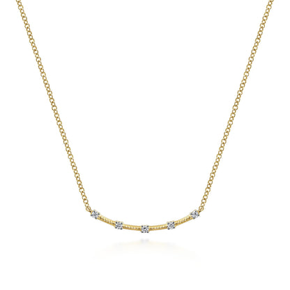 14K Yellow Gold Diamond Stations Bar Necklace