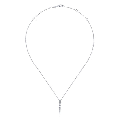 14K White Gold Diamond Spike Pendant Drop Necklace