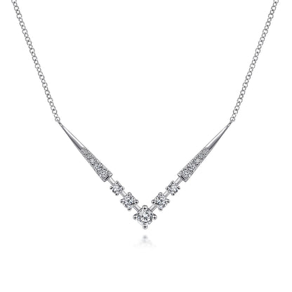14K White Gold Diamond Chevron Necklace
