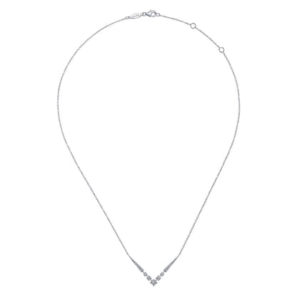 14K White Gold Diamond Chevron Necklace