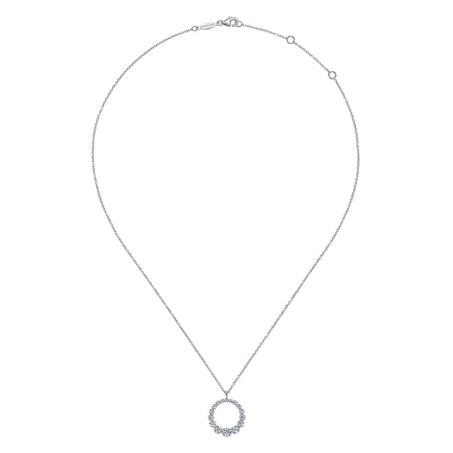 14K White Gold Diamond Circle Pendant Necklace