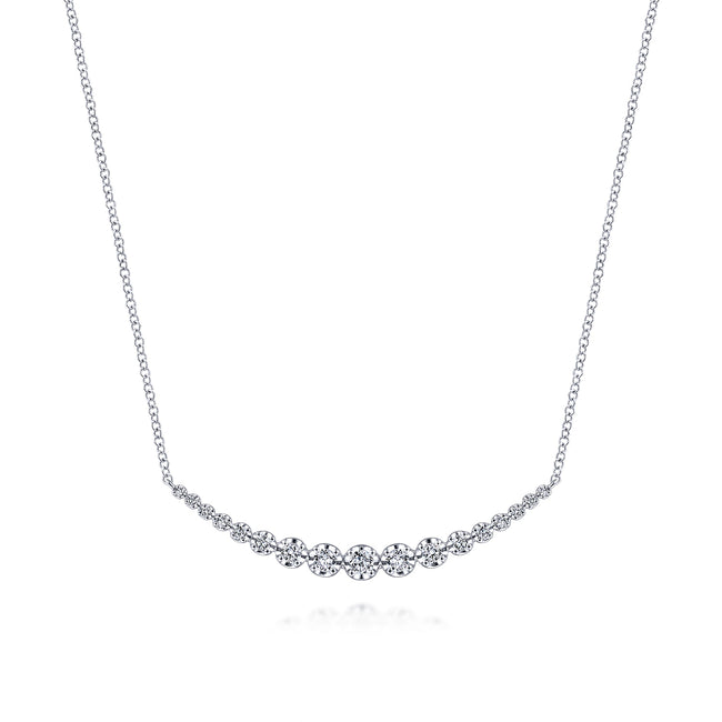 14K White Gold Diamond Curved Bar Necklace
