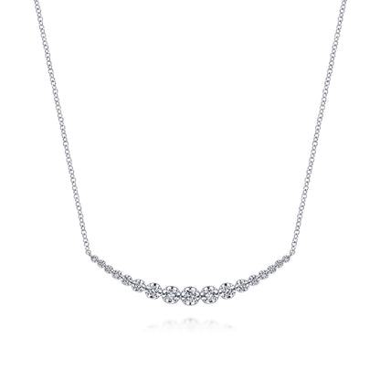 14K White Gold Diamond Curved Bar Necklace