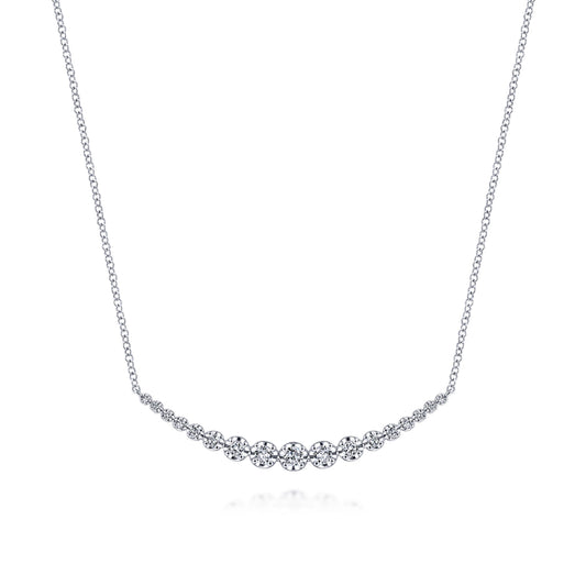 14K White Gold Diamond Curved Bar Necklace