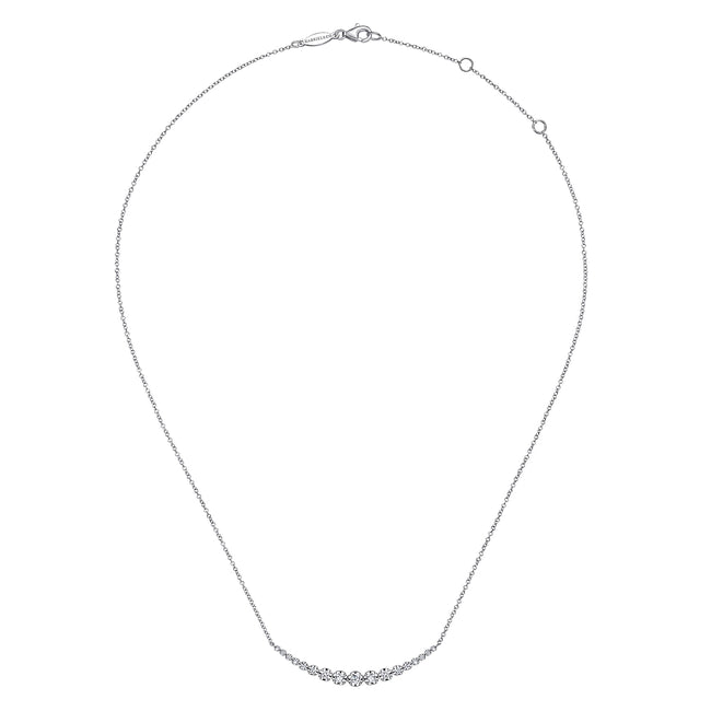 14K White Gold Diamond Curved Bar Necklace