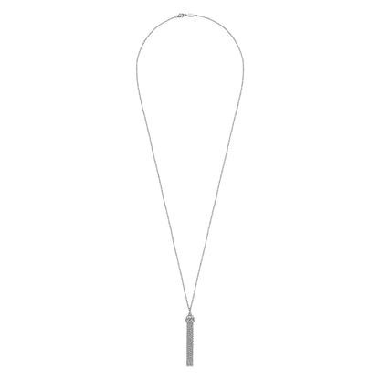 30 inch 925 Sterling Silver Chain Tassel Necklace with White Sapphire Filigree Cap