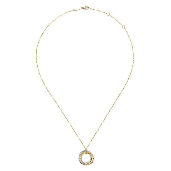 14K Yellow-White Gold Bujukan Diamond Interlocking Circles Pendant Necklace