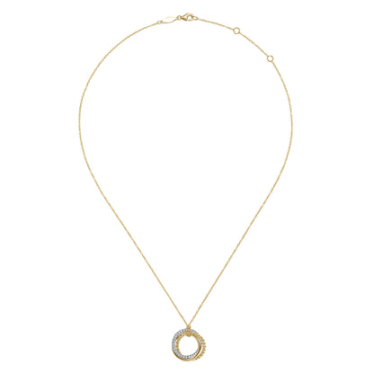 14K Yellow-White Gold Bujukan Diamond Interlocking Circles Pendant Necklace