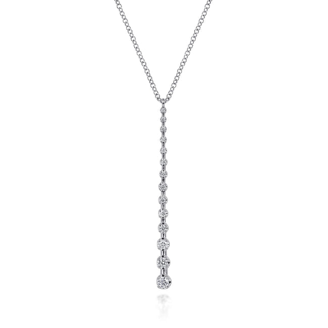 14K White Gold Diamond Station Bar Pendant Necklace
