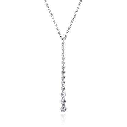 14K White Gold Diamond Station Bar Pendant Necklace