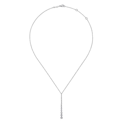 14K White Gold Diamond Station Bar Pendant Necklace