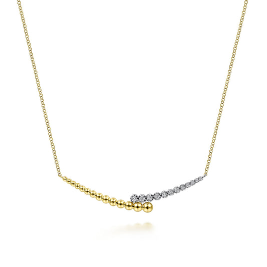 14K Yellow-White Gold Bujukan Diamond Bar Necklace