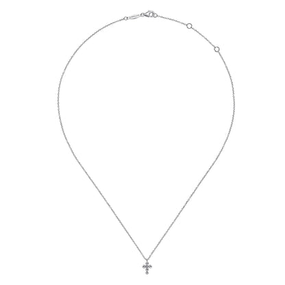 925 Sterling Silver Diamond and Bujukan Bead Cross Necklace