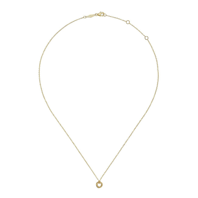14K Yellow Gold Plain and Bujukan Beaded Interlocking Circles Pendant Necklace