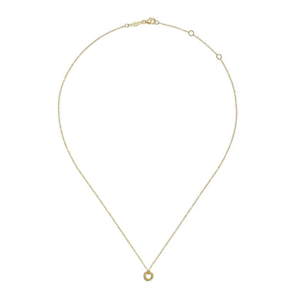14K Yellow Gold Plain and Bujukan Beaded Interlocking Circles Pendant Necklace