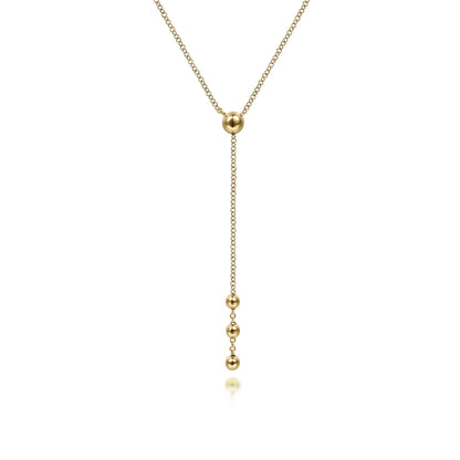 14K Yellow Gold Bujukan Bead Station Y Drop Necklace