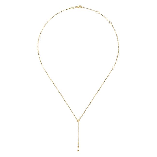 14K Yellow Gold Bujukan Bead Station Y Drop Necklace