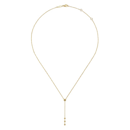 14K Yellow Gold Bujukan Bead Station Y Drop Necklace