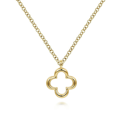 14K Yellow Gold Open Clover Pendant Necklace