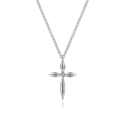 925 Sterling Silver Diamond Cross Pendant Necklace