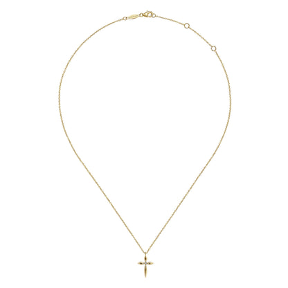 14K Yellow Gold Diamond Cross Pendant Necklace
