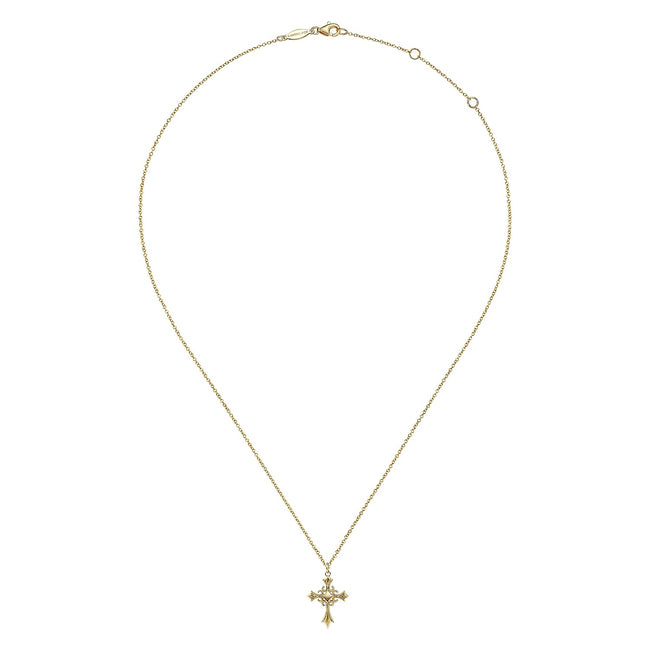 14K Yellow Gold Vintage Inspired Cross Pendant Necklace