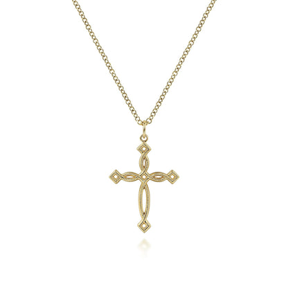 14K Yellow Gold Twisted Cross Pendant Necklace