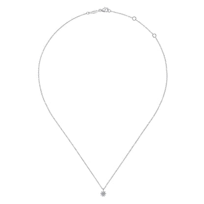 14K White Gold Diamond Flower Pendant Necklace