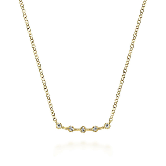 14K Yellow Gold Diamond Stations Curved Bar Necklace