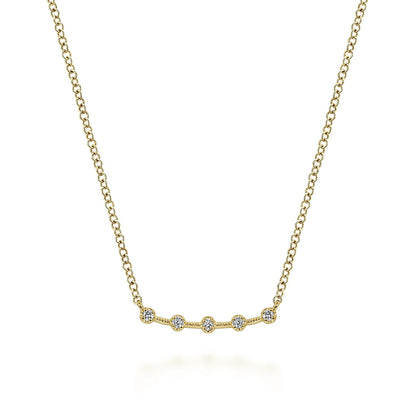 14K Yellow Gold Diamond Stations Curved Bar Necklace
