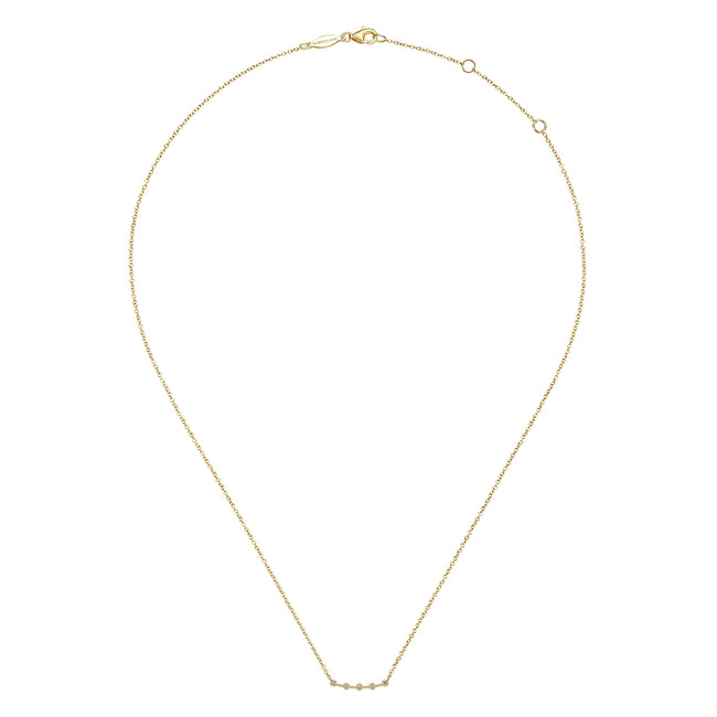 14K Yellow Gold Diamond Stations Curved Bar Necklace