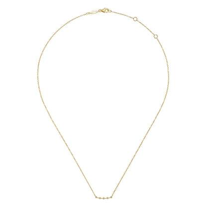 14K Yellow Gold Diamond Stations Curved Bar Necklace