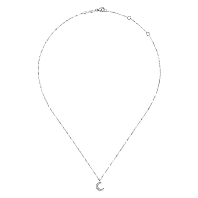 14K White Gold Diamond Pavé Crescent Moon Pendant Necklace