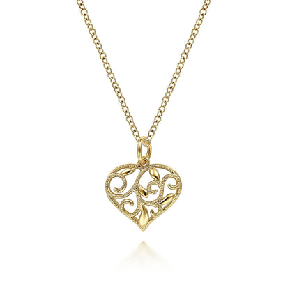 14K Yellow Gold Swirling Heart Pendant Necklace
