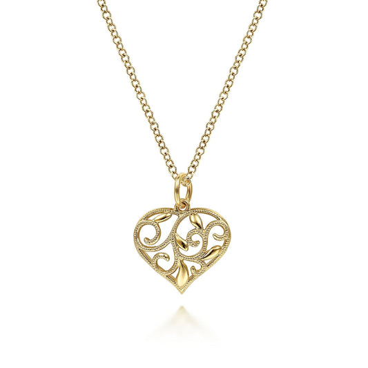 14K Yellow Gold Swirling Heart Pendant Necklace