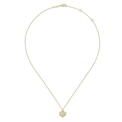 14K Yellow Gold Swirling Heart Pendant Necklace