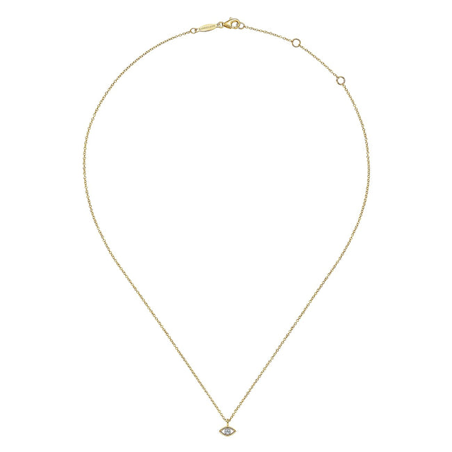 14K Yellow-White Gold Diamond Evil Eye Pendant Necklace