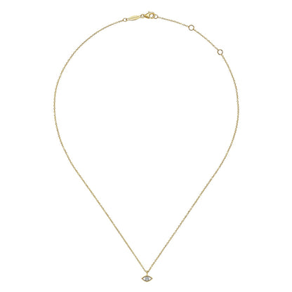 14K Yellow-White Gold Diamond Evil Eye Pendant Necklace