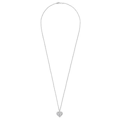 30 inch 925 Sterling Silver Floral Inlay Heart Pendant Necklace