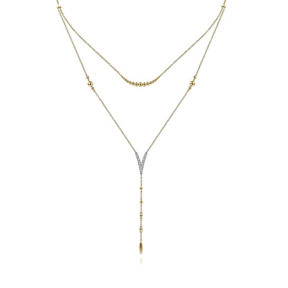 14K White & Yellow Gold Pavé Diamond Layered Chevron Necklace