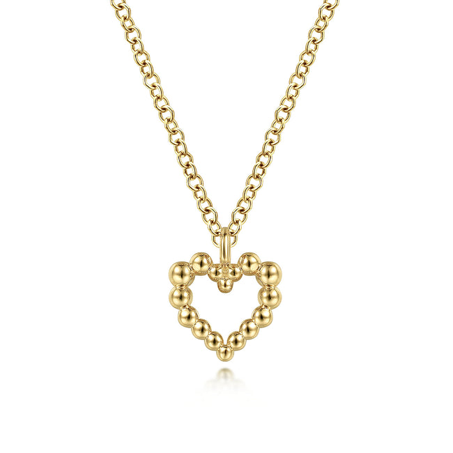 14K Yellow Gold Bujukan Bead Open Heart Pendant Necklace