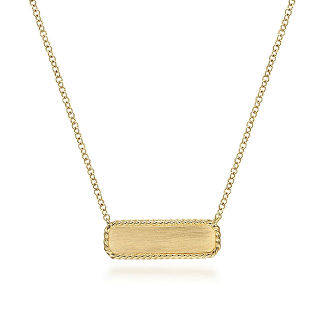 14K Yellow Gold Rectangular ID Pendant Necklace with Twisted Rope Frame