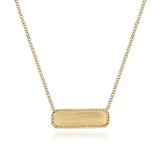 14K Yellow Gold Rectangular ID Pendant Necklace with Twisted Rope Frame