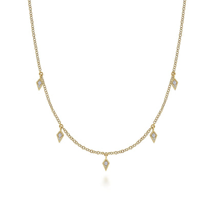 14K Yellow Gold Diamond Station Kite Droplet Necklace