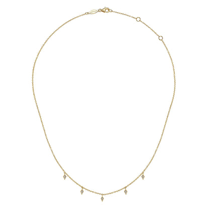 14K Yellow Gold Diamond Station Kite Droplet Necklace